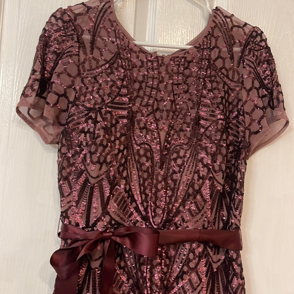 Long ligjtly sequined dress. Beautiful Mauve color. Very flattering